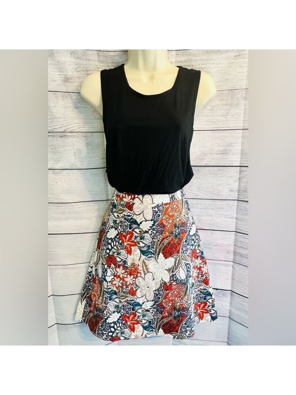MARGARET M Deandra Blue and Orange Paisley A-Line Pull-on Skirt